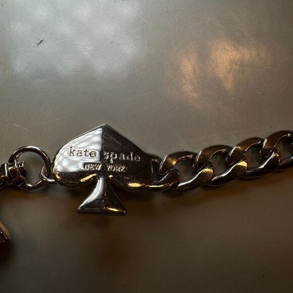 Kate Spade Belt Women New York Silver Tone Chain Statement Spade Bow Charms - Picture 10 of 16